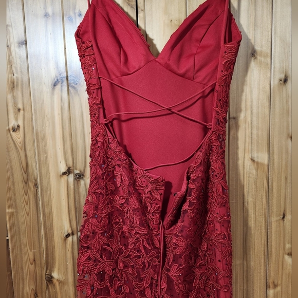 Faviana Red Lace Prom Dress - Picture 4 of 4